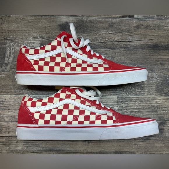 Vans Old Skool - Red Cream Checkerboard - Skate Shoes - Men’s 12 - GUC - Picture 4 of 8